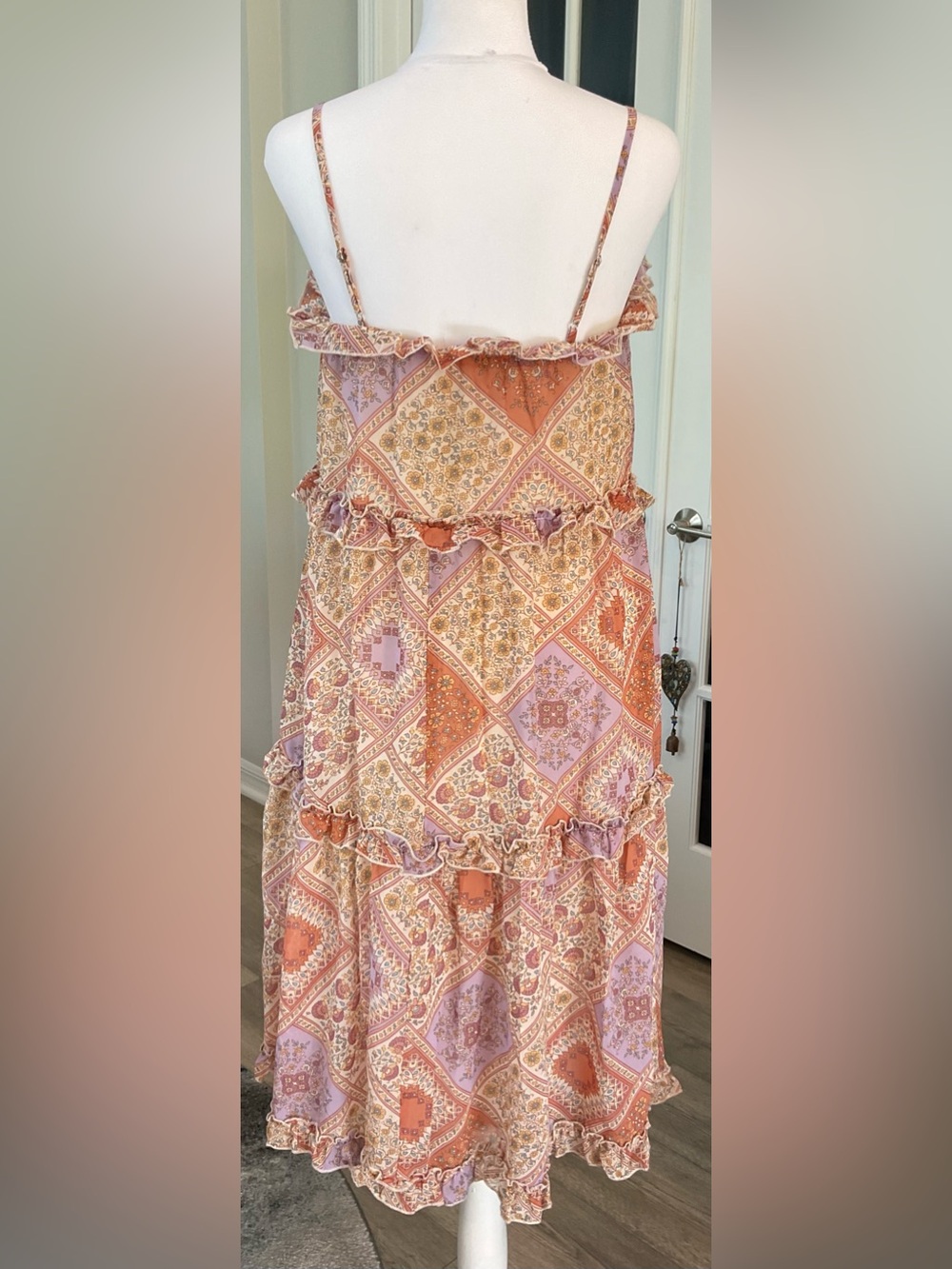 June & Hudson Patchwork Asymmetrical Ruffle Boho Midi Dress Size M NWT - Picture 6 of 13